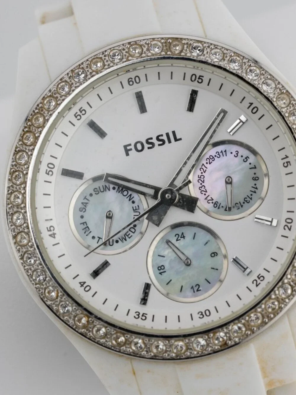 Fossil Stella ES-1967 White Resin Quartz Analog Women's Watch New Battery